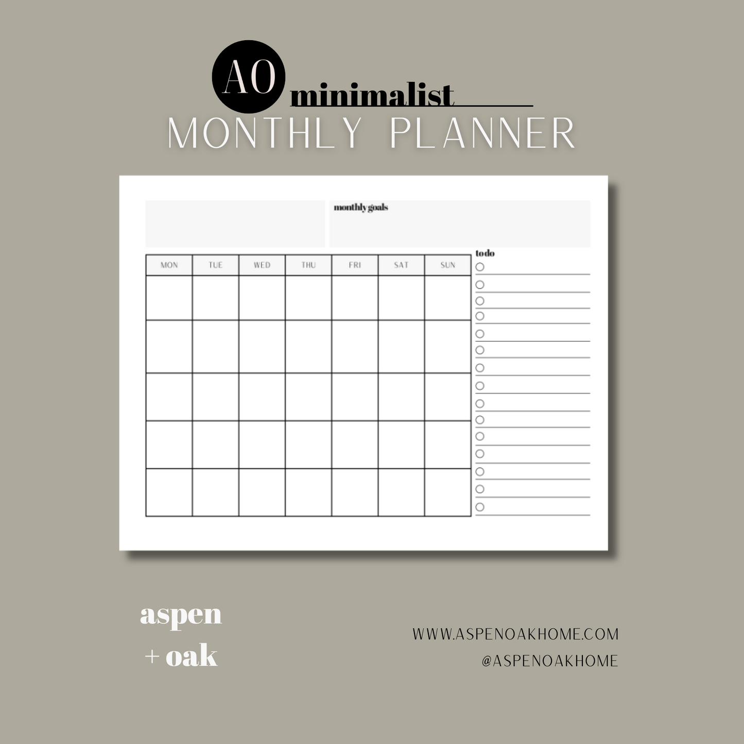 Minimalist Monthly Planner - Printable PDF