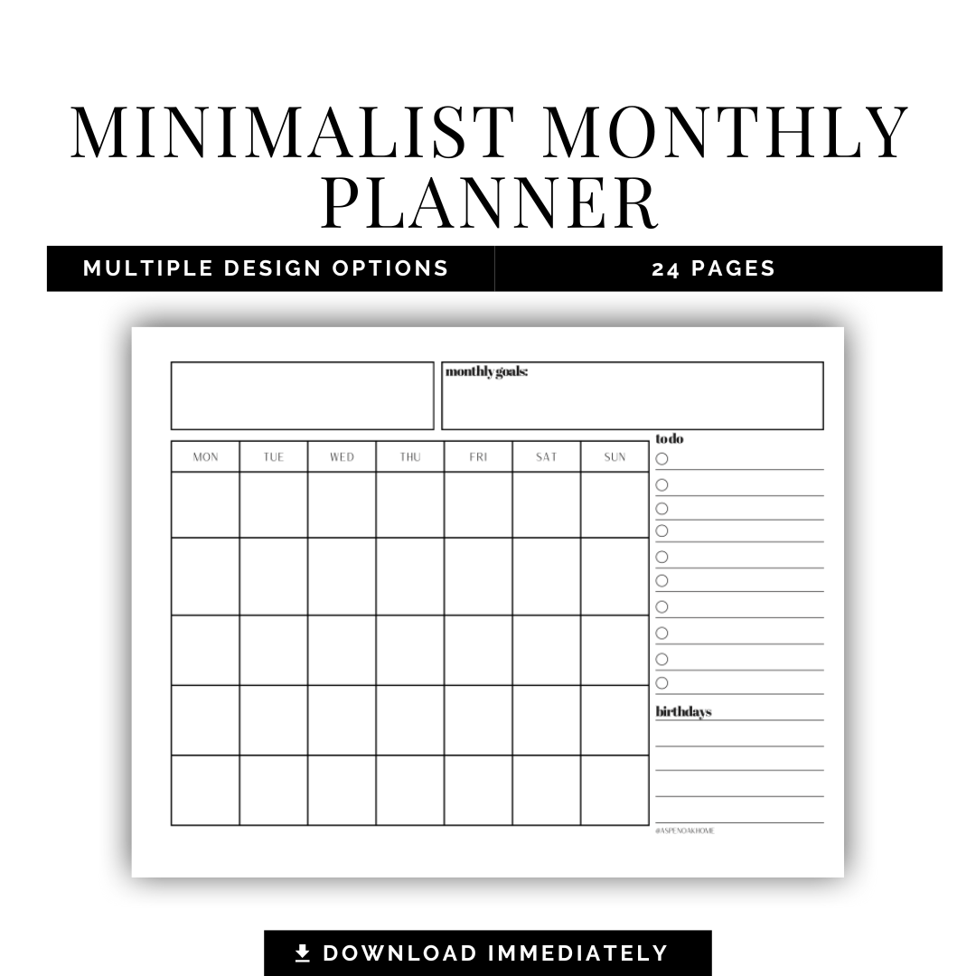 Minimalist Monthly Planner - Printable PDF