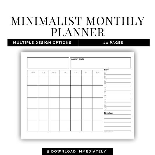 Minimalist Monthly Planner - Printable PDF